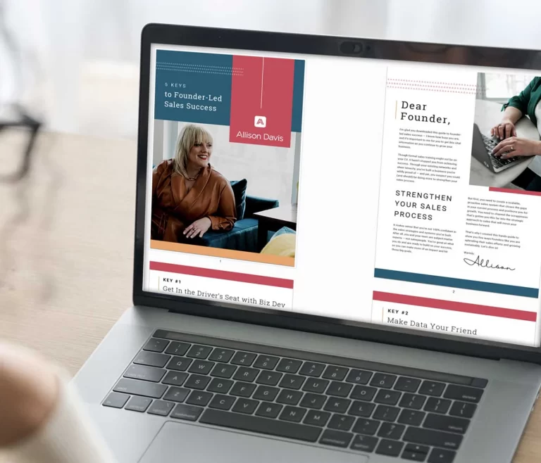 A user looking at a laptop screen featuring Allison Davis's lead magnet.