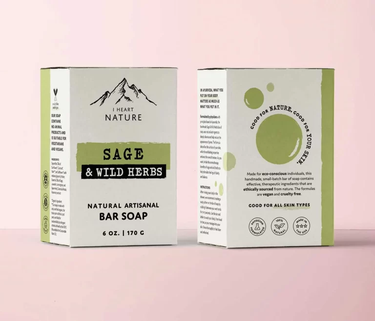 Rectangular packaging design for handmade, natural soap.